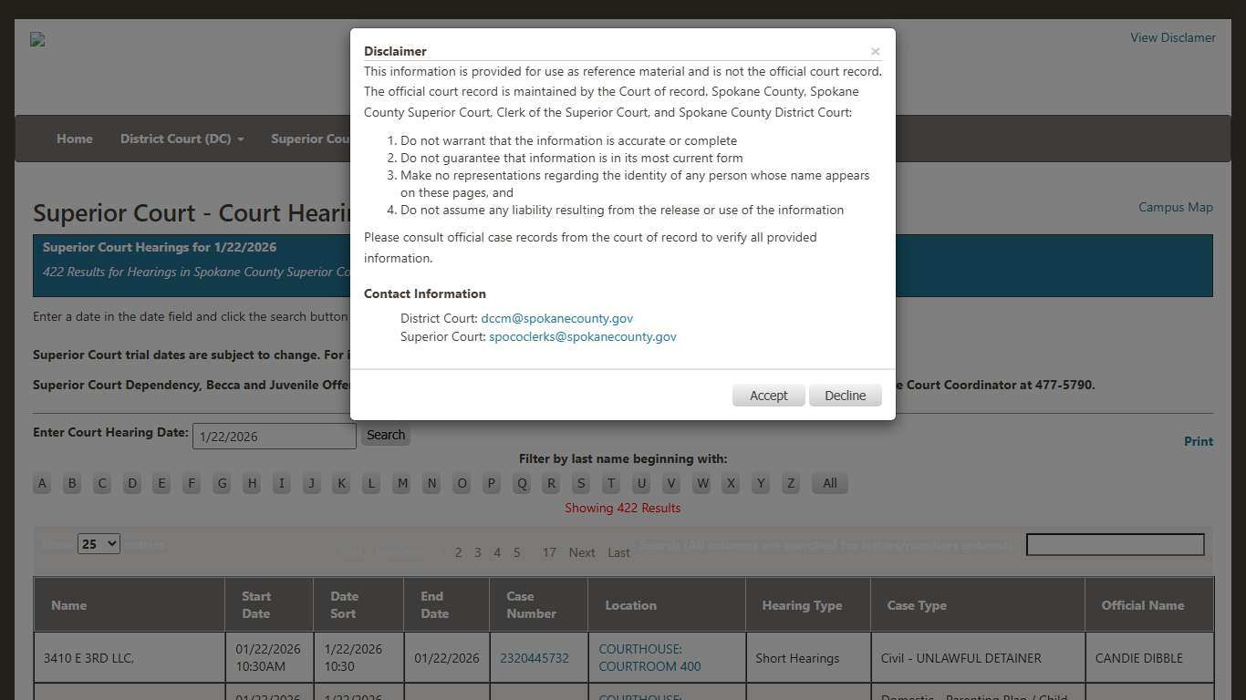 Spokane County Court Viewer